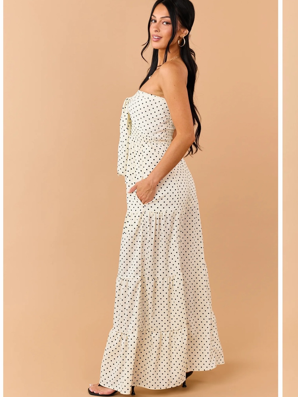 NWOT Cream Polka Dot Strapless Front Tie Jumpsuit Sz: XL - Picture 5 of 16